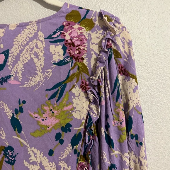 Free People - Band Of The Free Anika Lavender Floral Ruffle Blouse - Picture 6 of 10